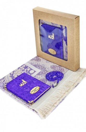 10 Pieces Of Special Gift Velvet Covered Yasin Book Bag Size Personalized Plate Prayer Mat Prayer Beads Boxed Purple 4897654301145 4897654301145
