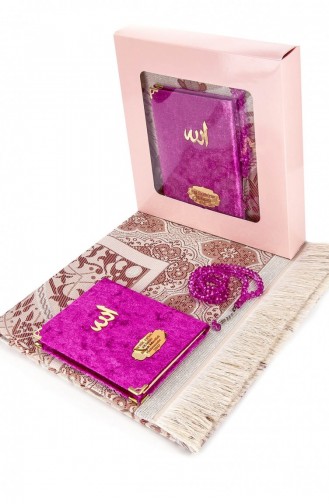 10 Pieces Special Gift Velvet Covered Yasin Book Bag Size Personalized Plate Prayer Mat Prayer Beads Boxed Fuchsia 4897654301146 4897654301146