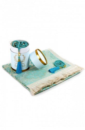 Boîte Cylindrique Tapis De Prière Bleu Avec Perles De Prière Coffret Cadeau 4897654301238 4897654301238