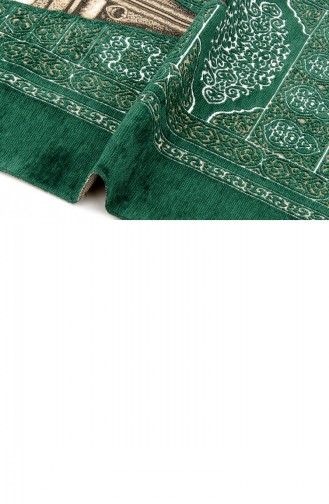 Personalized Name Embroidered Kaaba Door Model Patterned Chenille Prayer Rug Green 4897654301420 4897654301420