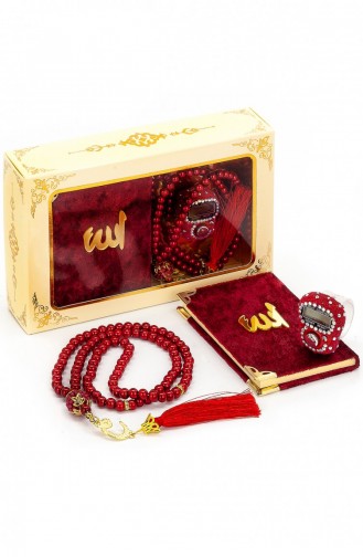 Stone Chanting Mini Velvet Yasin Pearl Prayer Beads Gift Set Claret Red Color 4897654301651 4897654301651