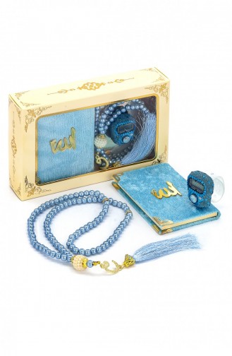 Stone Chanting Mini Velvet Yasin Pearl Prayer Beads Gift Set Blue Color 4897654301652 4897654301652