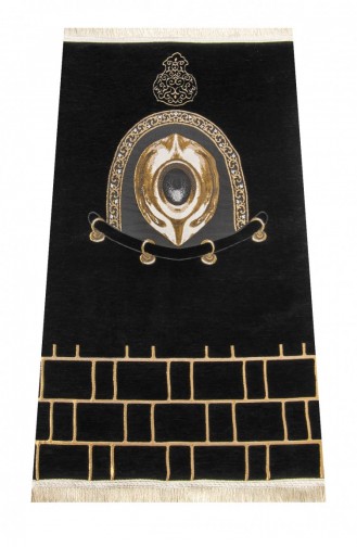 Hacerül Esved Modeled Ultra Luxury Black Chenille Prayer Rug 4 4897654301710 4897654301710