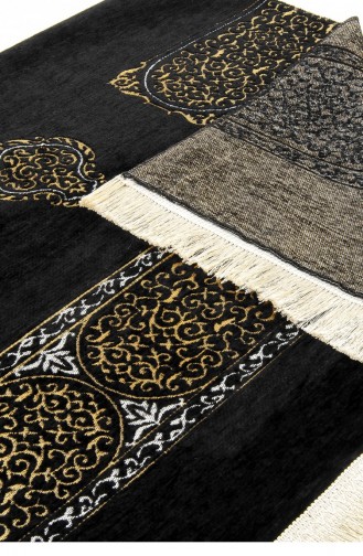 Tapis De Prière En Chenille Noir Ultra Luxueux Couverture Kaaba Modèle Uni 8 4897654301714 4897654301714