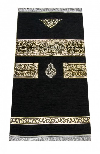 Kaaba Patterned Black Chenille Prayer Rug 3 4897654301776 4897654301776