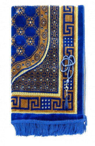 Tapis De Prière Chantant En Velours De Luxe Avec Chapelet Cadeau Bleu Marine 4897654301782 4897654301782