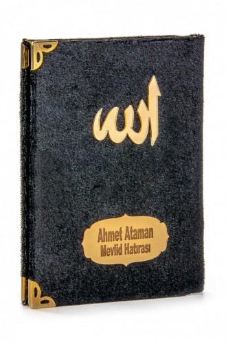 Samt-Yasin-Büchertaschengröße Namensschild-Gebetsteppich Mit Gebetsperlenbox Schwarze Farbe 4897654301823 4897654301823