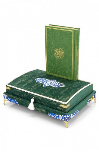 Special Thai Feather Velvet Covered Rainbow Pattern Quran Set Green Color 4897654301932 4897654301932