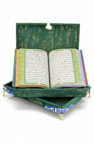 Special Thai Feather Velvet Covered Rainbow Pattern Quran Set Green Color 4897654301932 4897654301932