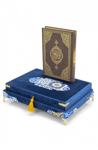 Special Thai Feather Velvet Covered Rainbow Patterned Quran Set Navy Blue Color 4897654301934 4897654301934