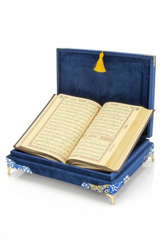 Special Thai Feather Velvet Covered Rainbow Patterned Quran Set Navy Blue Color 4897654301934 4897654301934