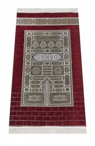 Kaaba Door Patterned Chenille Prayer Rug Red Color 4897654301936 4897654301936