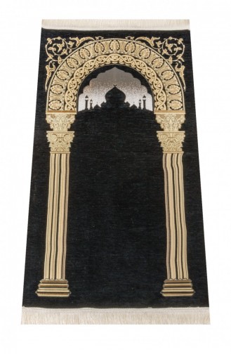 Taj Mahal Gemusterter Chenille-Gebetsteppich Schwarze Farbe 4897654301941 4897654301941