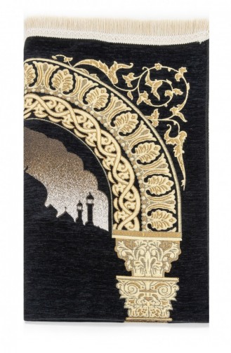 Taj Mahal Gemusterter Chenille-Gebetsteppich Schwarze Farbe 4897654301941 4897654301941