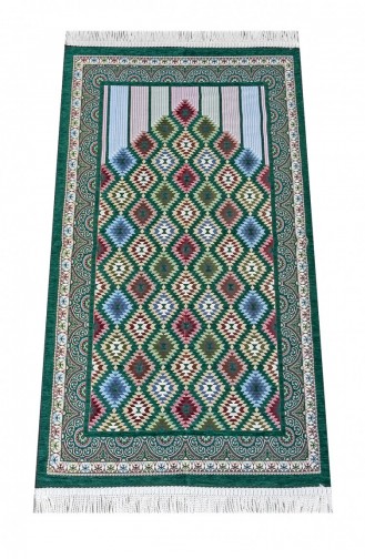 Tile Patterned Chenille Prayer Rug Green Color 4897654301949 4897654301949