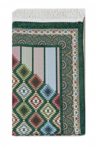 Tile Patterned Chenille Prayer Rug Green Color 4897654301949 4897654301949