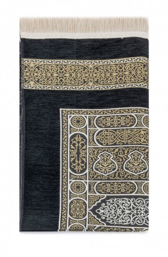 Kaaba Patterned Ultra Plus Black Chenille Prayer Rug 18 4897654302007 4897654302007