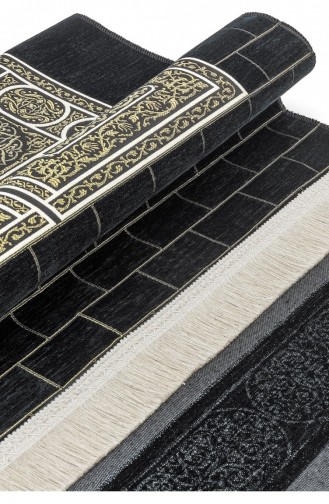 Kaaba Patterned Ultra Plus Black Chenille Prayer Rug 18 4897654302007 4897654302007