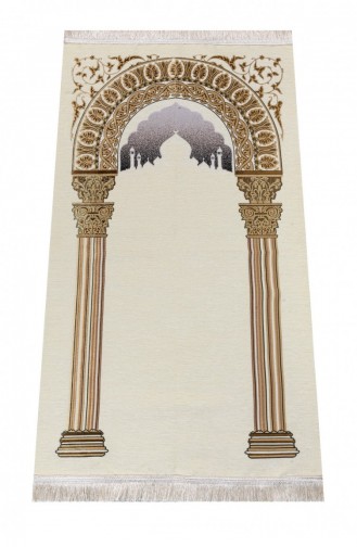 Taj Mahal Patterned Chenille Prayer Rug Cream Color 4897654302009 4897654302009