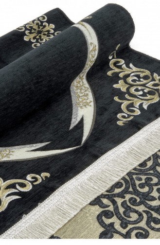 Kişiye Özel İsim İşlemeli Zülfikar Desenli Ultra Plus Şönil Seccade Siyah Renk 4897654302084