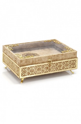 صندوق مهر مغطى بالمخمل شبكي شفاف مع طقم قرآن على الصدر ذهبي 4897654302121 4897654302121