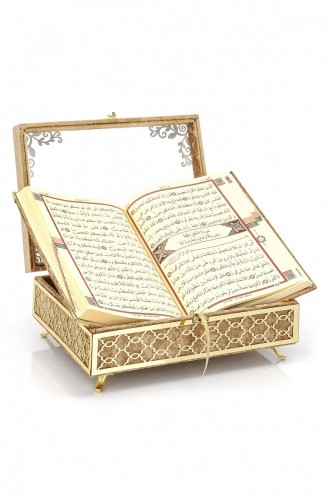 صندوق مهر مغطى بالمخمل شبكي شفاف مع طقم قرآن على الصدر ذهبي 4897654302121 4897654302121