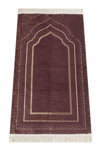 Mihrab Patterned Lined Chenille Prayer Rug Dark Brown 4897654302399 4897654302399