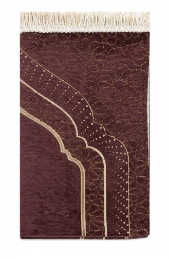 Tapis De Prière En Chenille Doublé à Motifs Mihrab Marron Foncé 4897654302399 4897654302399