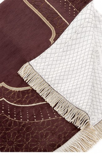 Tapis De Prière En Chenille Doublé à Motifs Mihrab Marron Foncé 4897654302399 4897654302399