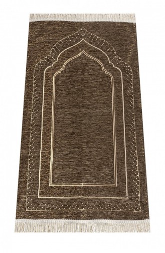 Mihrab Patterned Lined Chenille Prayer Rug Brown 4897654302400 4897654302400