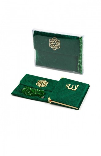 10 Pieces Velvet Covered Yasin Book Bag Size Prayer Beads Pouch Boxed Green Color Mevlit Gift 4897654302444 4897654302444