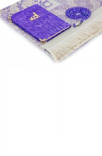 Velvet Yasin Book Bag Size Prayer Rug With Prayer Beads Box Purple 4897654302453 4897654302453