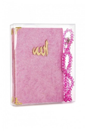 10 Pieces Velvet Covered Book Of Yasin With Bag Size Prayer Beads And Transparent Box Pink Gift Yasin Set 4897654302462 4897654302462