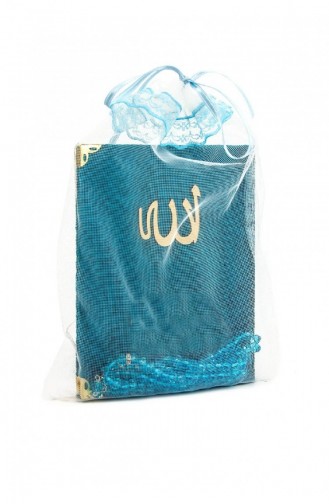 10 Pieces Of Velvet Covered Book Of Yasin Bag Size With Prayer Beads Tulle Pouch Petrol Color Mevlüt Gift 4897654302473 4897654302473