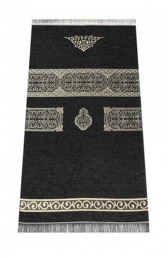 Kaaba Gemusterter Chenille-Gebetsteppich Schwarz 4897654302522 4897654302522