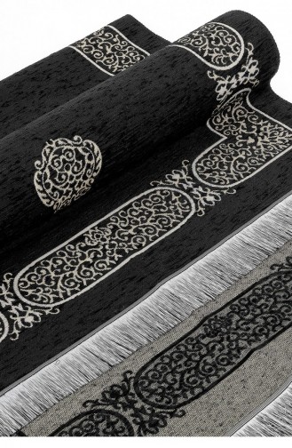 Kaaba Patterned Chenille Prayer Rug Black Color 4897654302524 4897654302524
