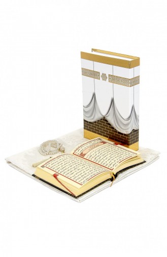 Kaaba Boxed Taffeta Prayer Mat And Kaaba Quran Set Cream Color 4897654302735 4897654302735