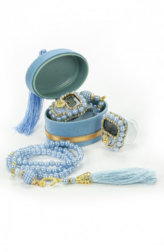 Velvet Boxed Mevlüt Gift Set With Chanting Machine And Pearl Rosary Blue 4897654302921 4897654302921