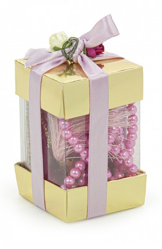 Window Boxed Mini Quran Set With Pearl Prayer Beads Plexiglass Pink 4897654305332 4897654305332