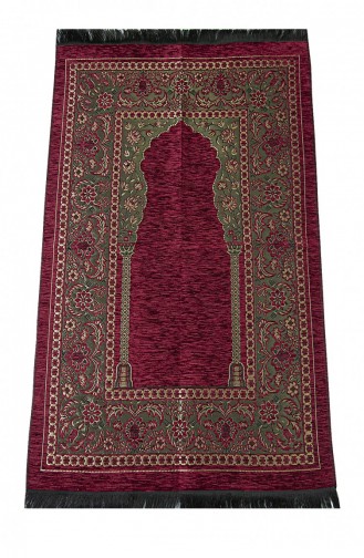 Luxury Thick Chenille Prayer Rug With Mihrab Claret Red 4897654305376 4897654305376