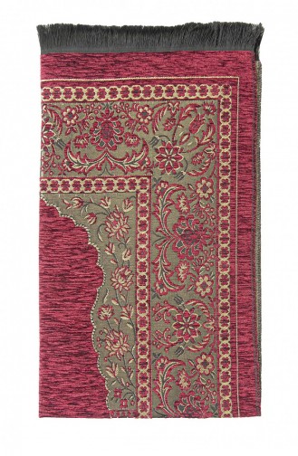 Luxury Thick Chenille Prayer Rug With Mihrab Claret Red 4897654305376 4897654305376