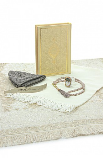 Dowry Prayer Rug Set With Storage Box Suitable For Groom And Bride Bundle Gift Shawl Quran Set Gold 4897654305411 4897654305411