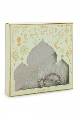Boxed Covered Gift Dowry Prayer Rug Set With Prayer Beads Cream 4897654305511 4897654305511