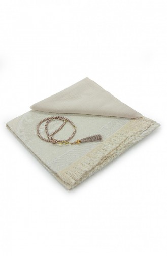 Boxed Covered Gift Dowry Prayer Rug Set With Prayer Beads Cream 4897654305511 4897654305511
