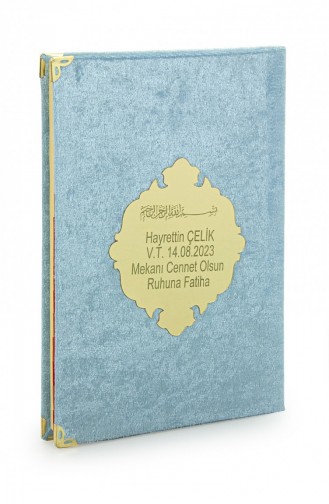 Economical Velvet Covered Yasin Book Personalized Plexiglass Medium Size Mevlit Gift Blue Color 4897654305528 4897654305528