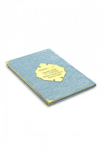 Economical Velvet Covered Yasin Book Personalized Plexiglass Medium Size Mevlit Gift Blue Color 4897654305528 4897654305528