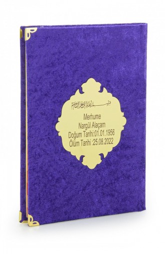 كتاب ياسين اقتصادي مخملي مغطى بزجاج شبكي شخصي متوسط الحجم هدية Mevlit لون أرجواني 4897654305529 4897654305529