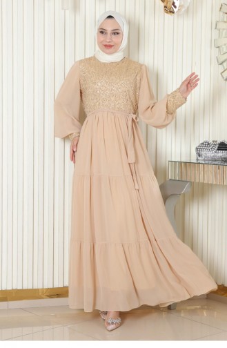 Sequined Chiffon Evening Dress Gold 19187 15155