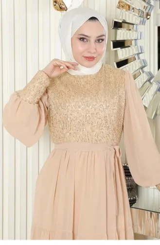 Robe De Soirée En Mousseline à Paillettes Or 19187 15155