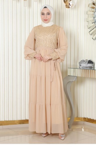 Sequined Chiffon Evening Dress Gold 19187 15155